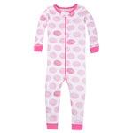 Long Sleeve Footless Pajamas - White/Pink Dots