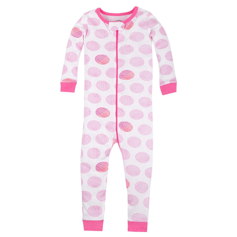 Long Sleeve Footless Pajamas - White/Pink Dots