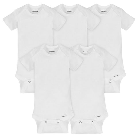 Short Sleeve Onesies - White - 5 Pack